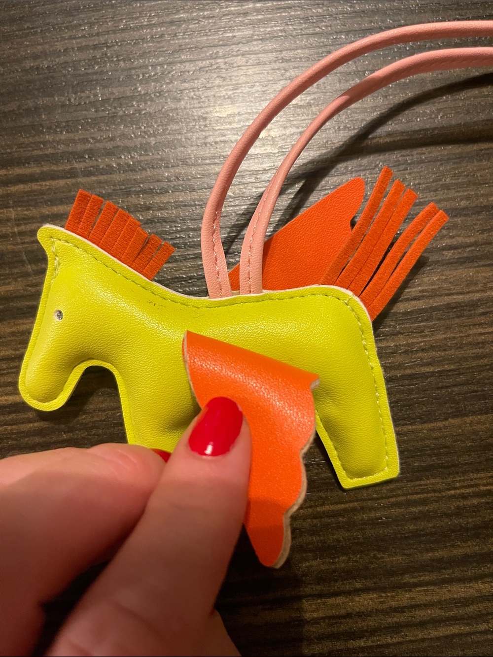 Yellow and Orange Horse Charm Bag Pendant with Pink Strap - Picture 2 of 3